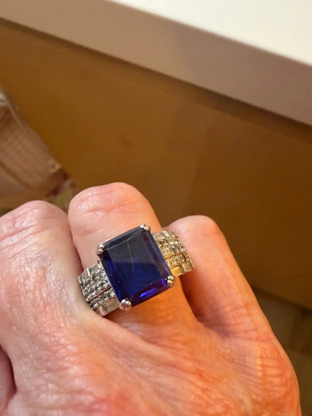 Vintage Estate Men’s  925 silver Ring with Sapphire and Small Diamonds